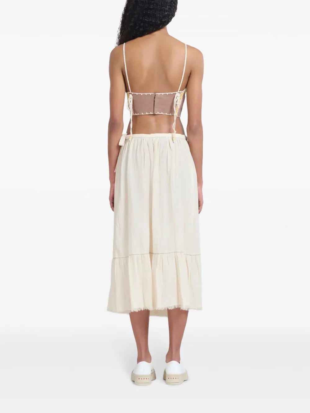 logo-embroidered cotton midi skirt
