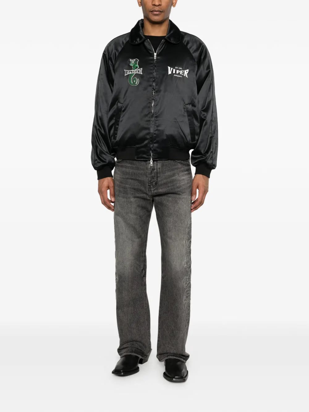 Viper-embroidered zip-fastening jacket