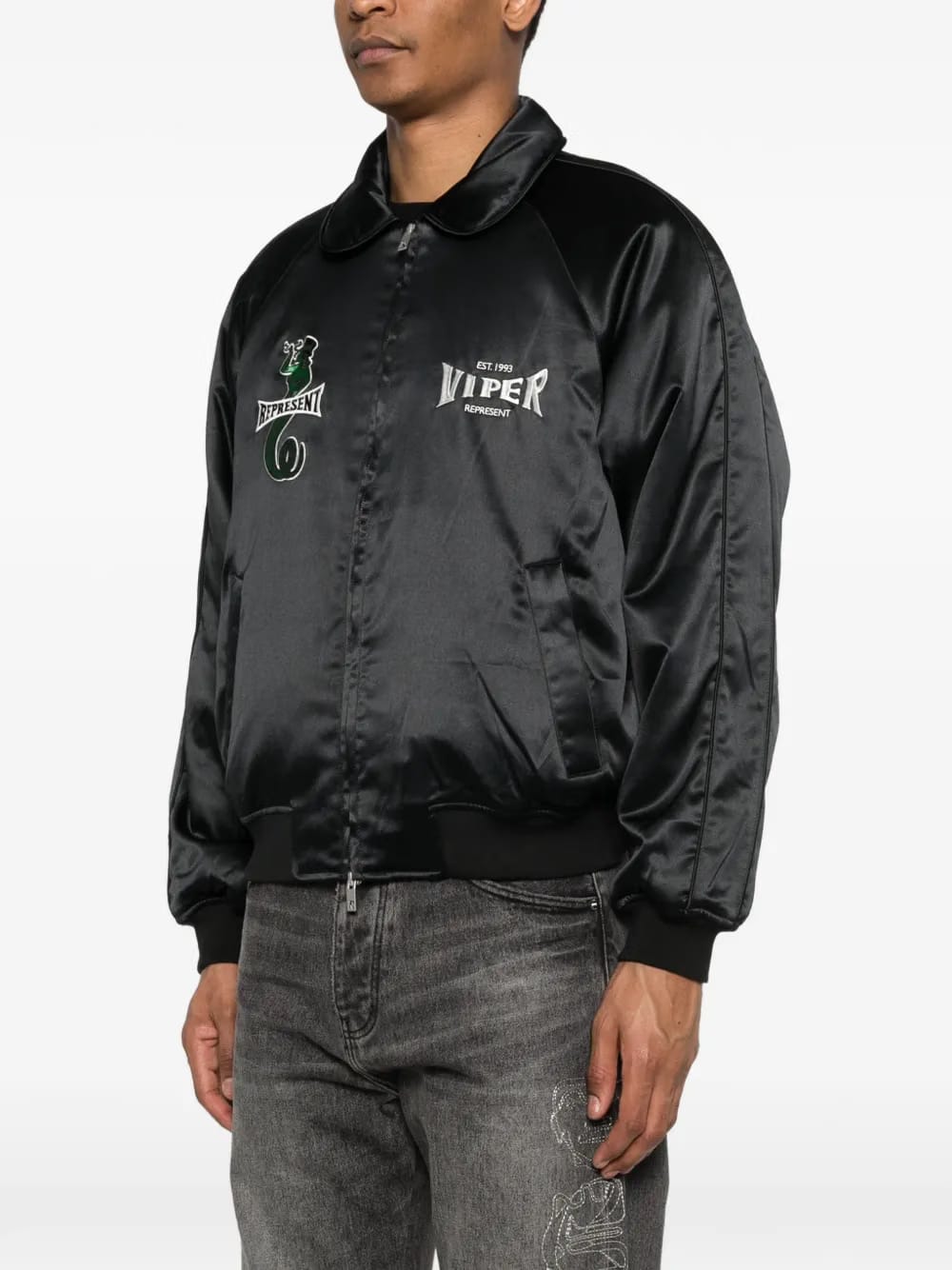 Viper-embroidered zip-fastening jacket