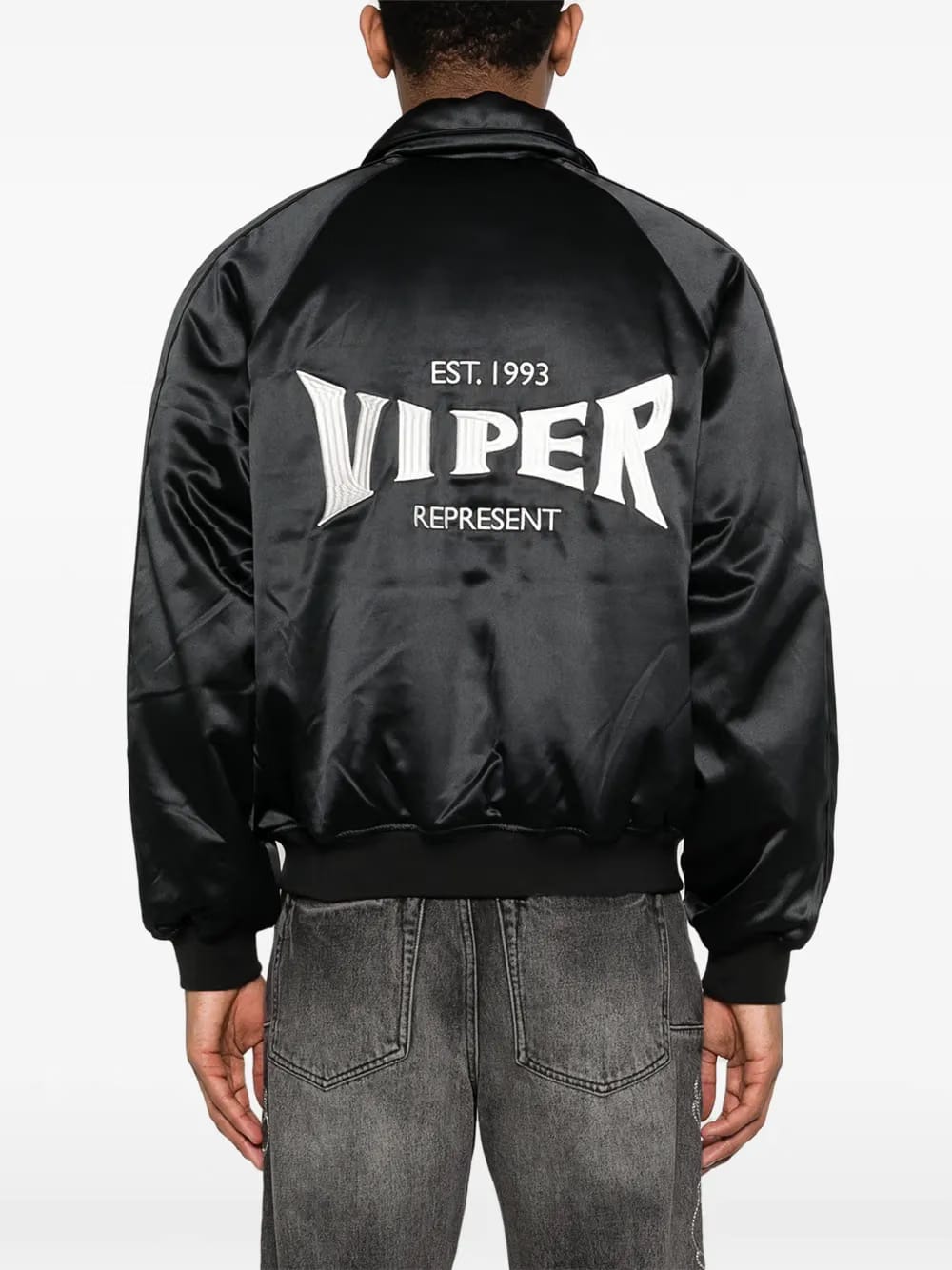 Viper-embroidered zip-fastening jacket