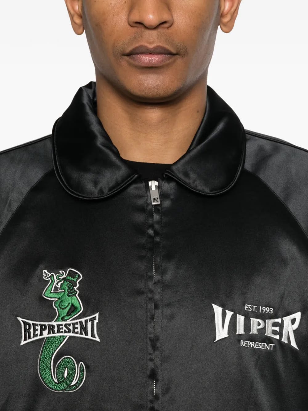 Viper-embroidered zip-fastening jacket