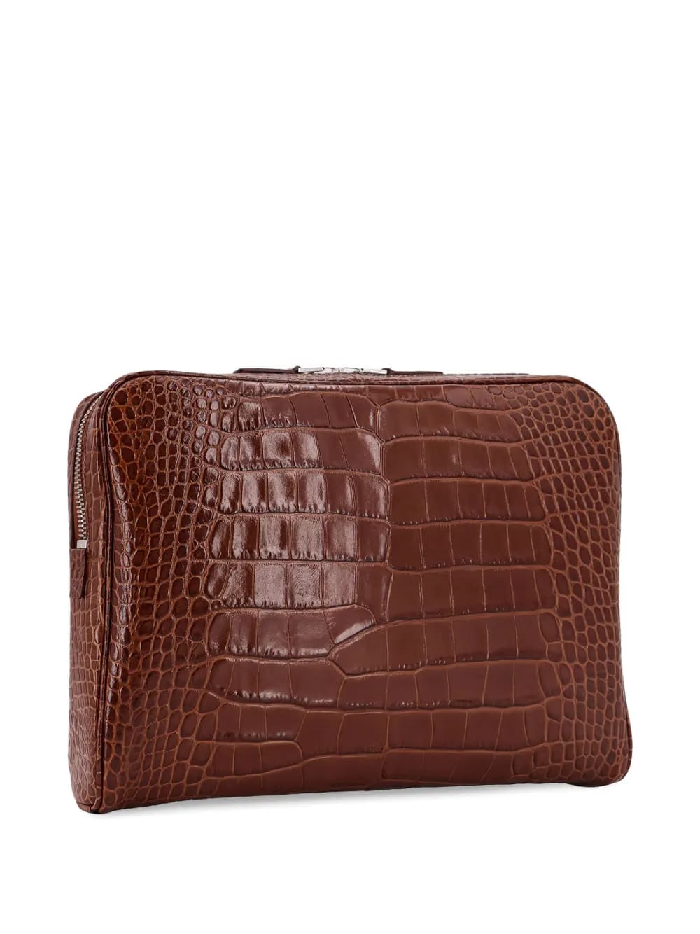 embossed-leather zip clutch bag