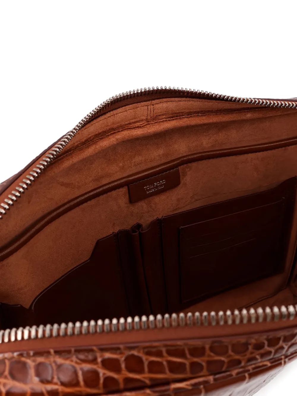 embossed-leather zip clutch bag