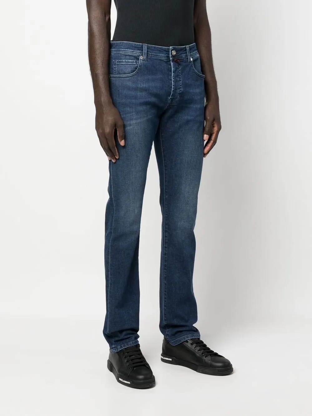 embroidered-logo straight-leg cut jeans