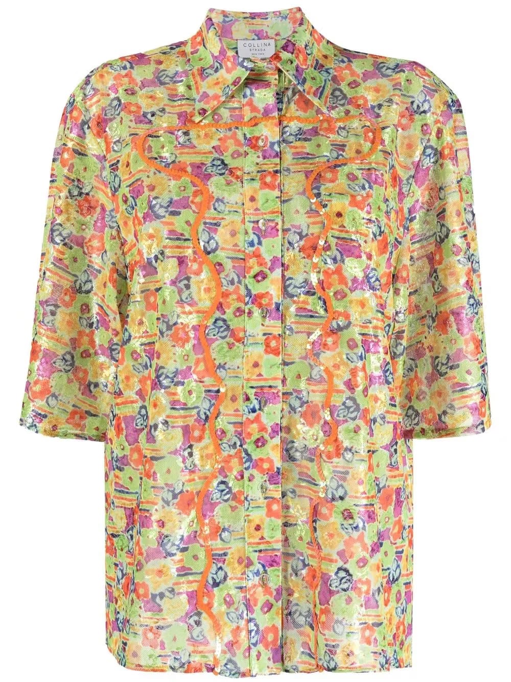 floral-print sequin-detail shirt