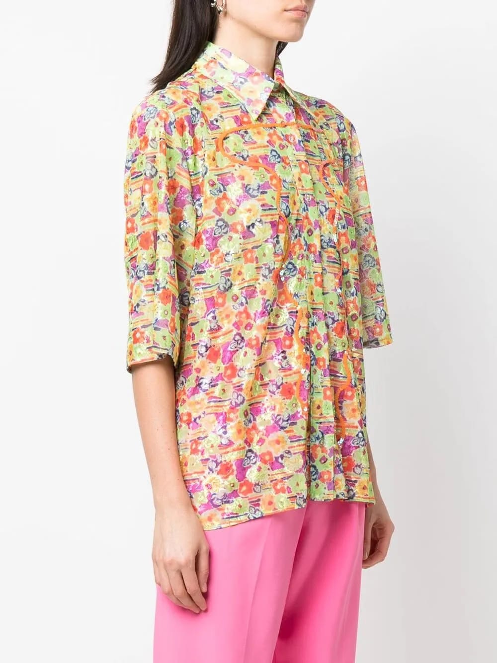 floral-print sequin-detail shirt