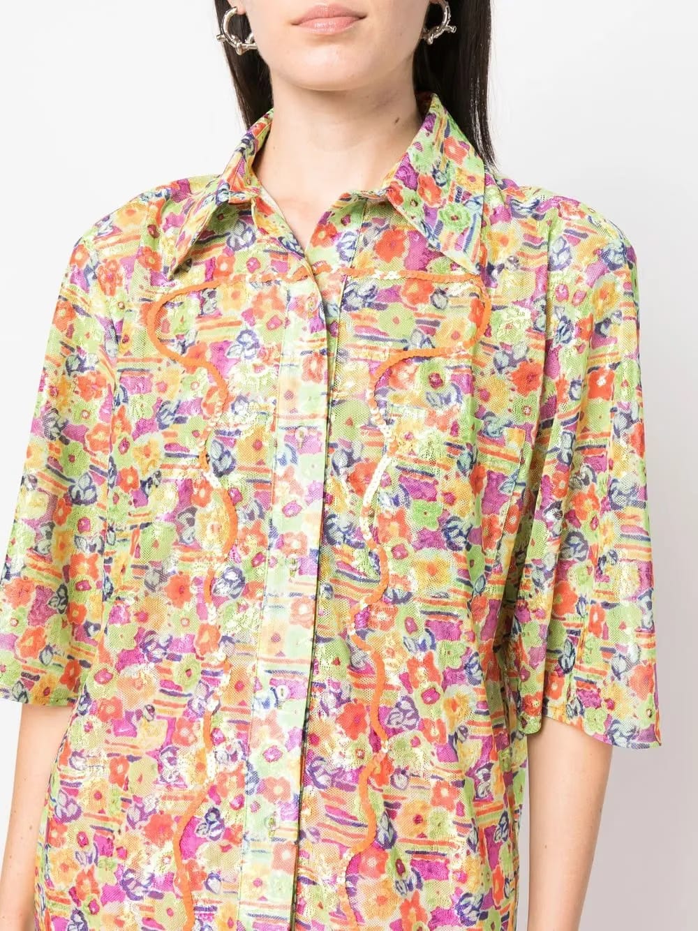 floral-print sequin-detail shirt