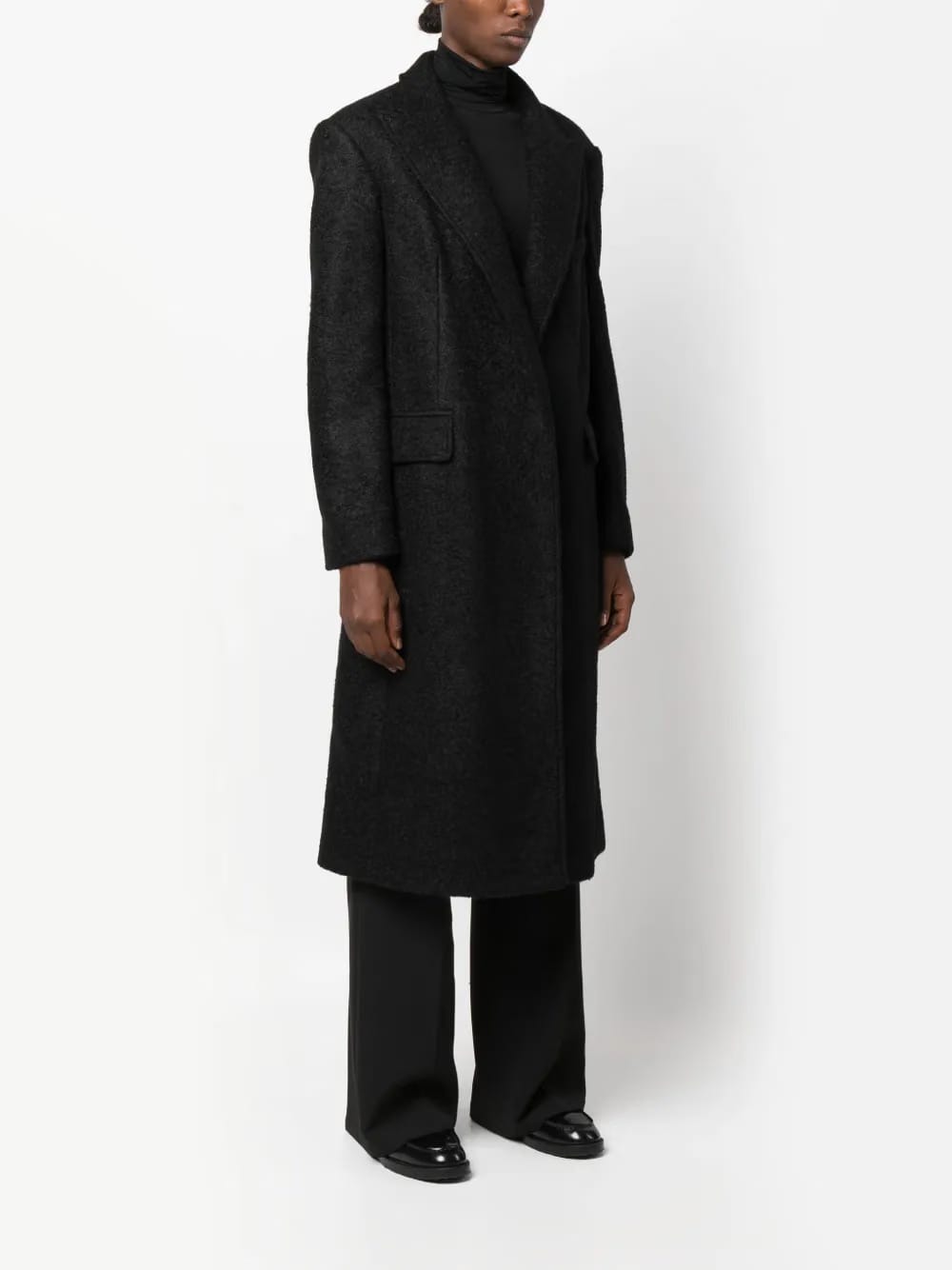 felted single-breasted long coat