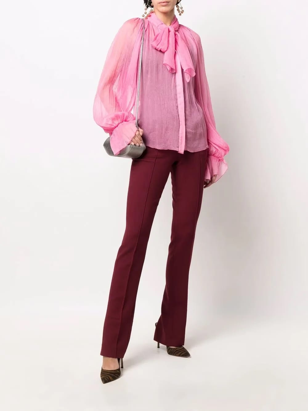 semi-sheer pussybow silk blouse
