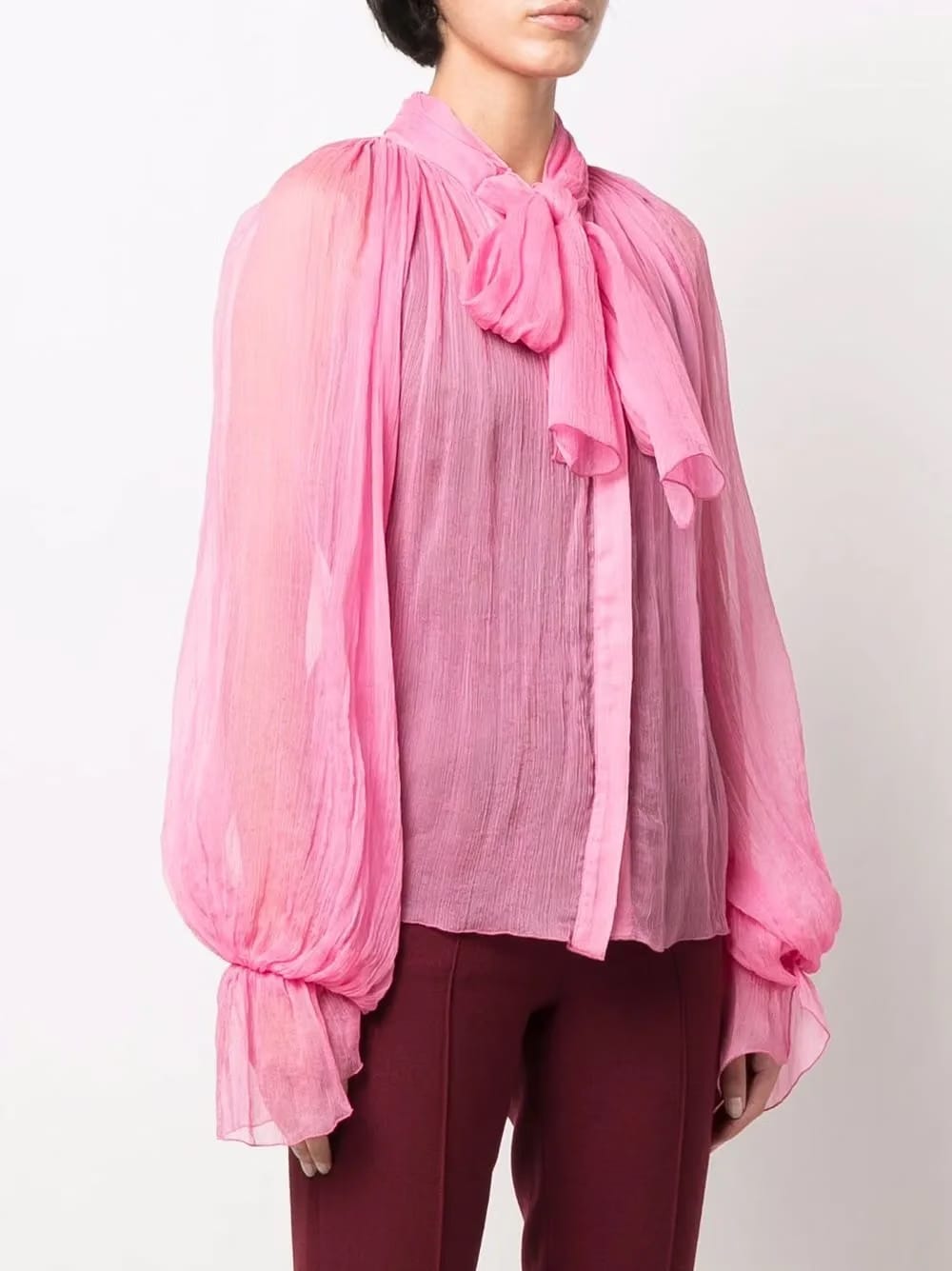 semi-sheer pussybow silk blouse