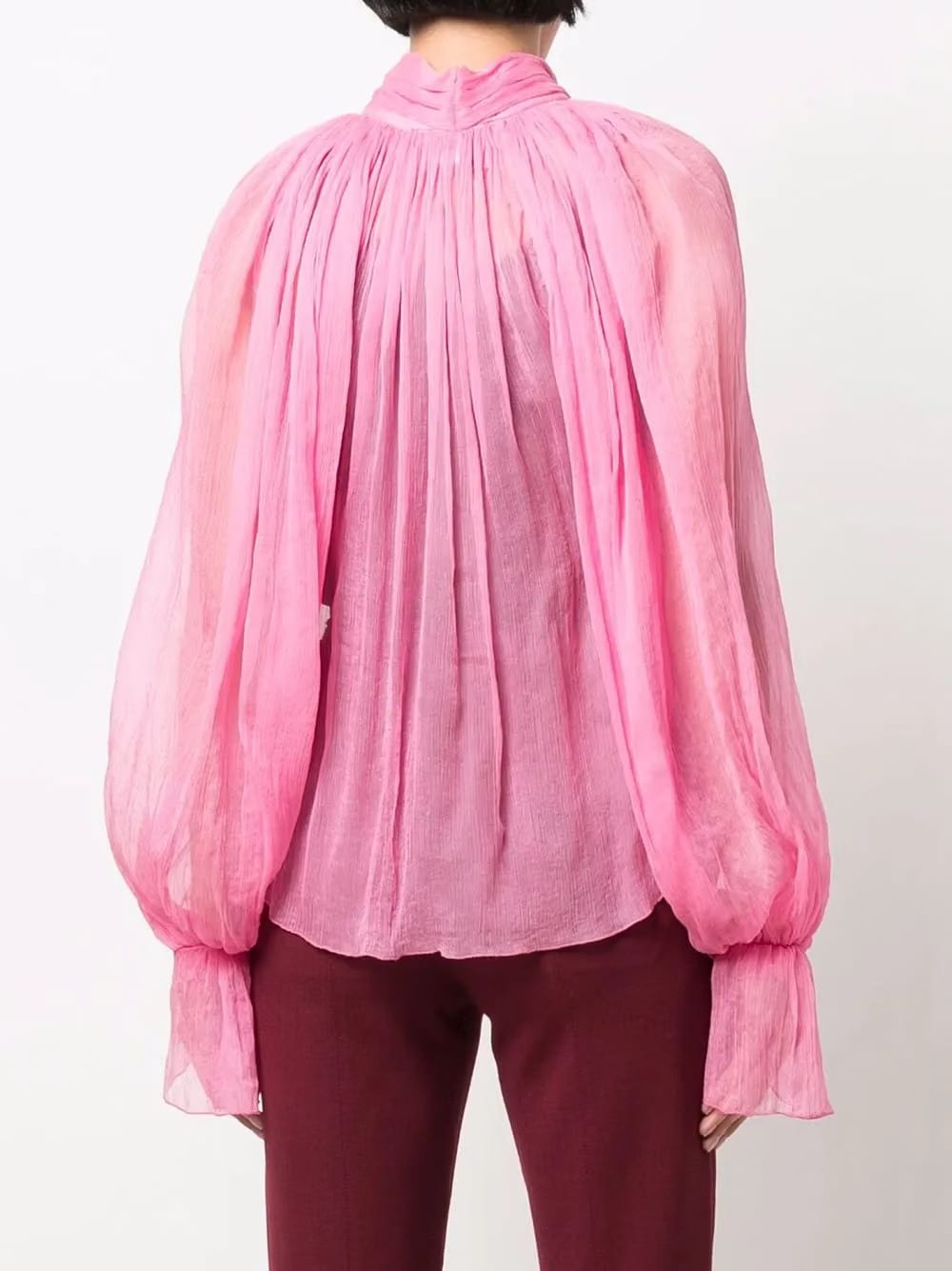 semi-sheer pussybow silk blouse