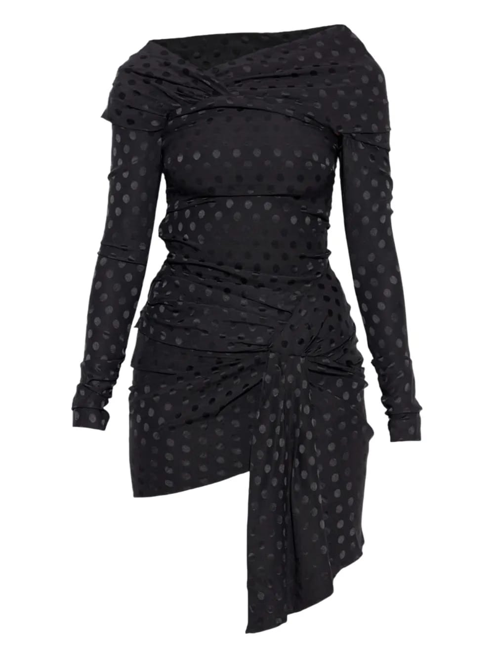 draped polka-dot mini dress