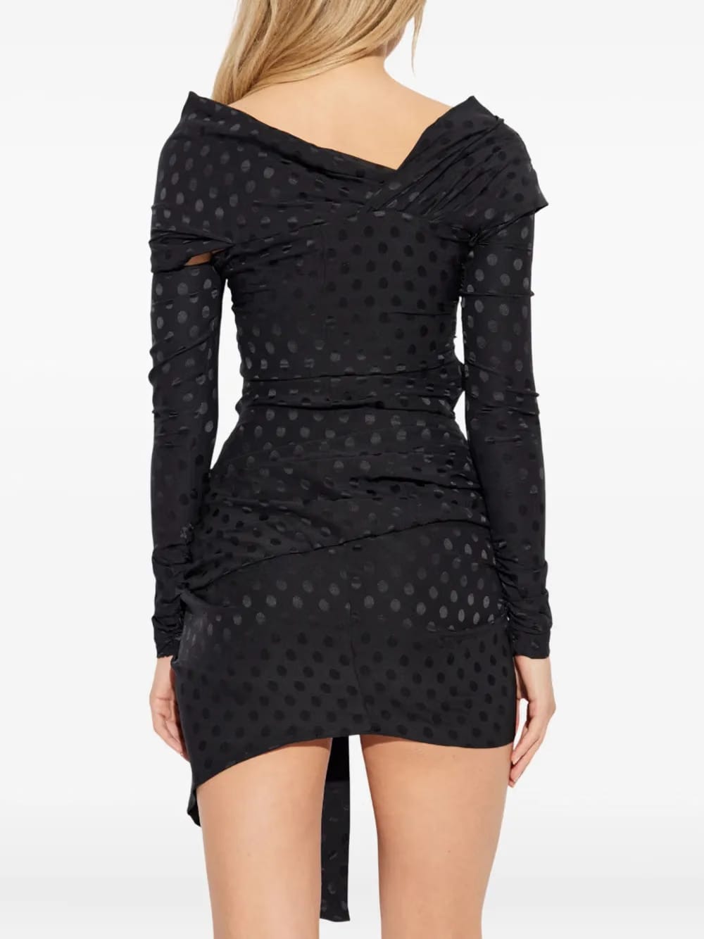 draped polka-dot mini dress