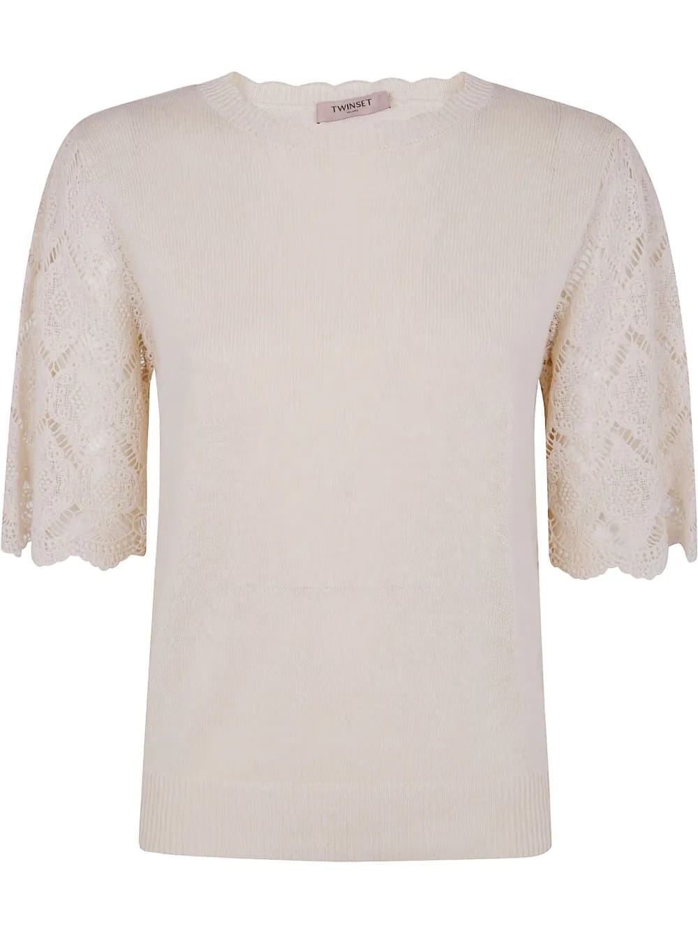 lace-sleeved blouse