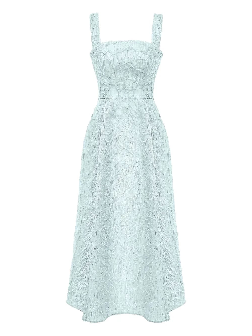 feather-embellished corset midi dress