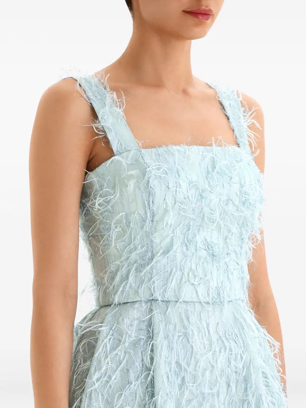 feather-embellished corset midi dress