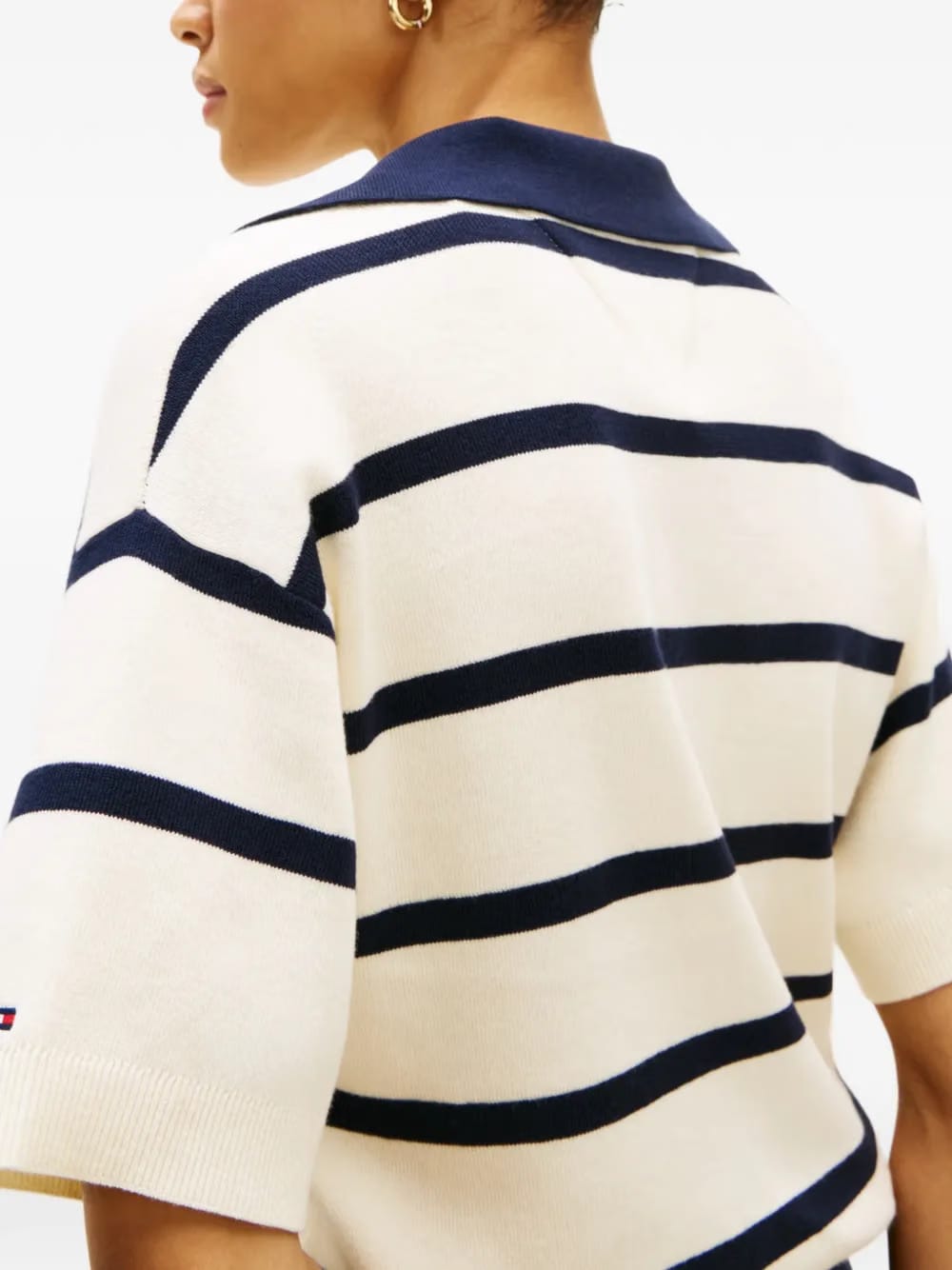 striped V-neck knitted top