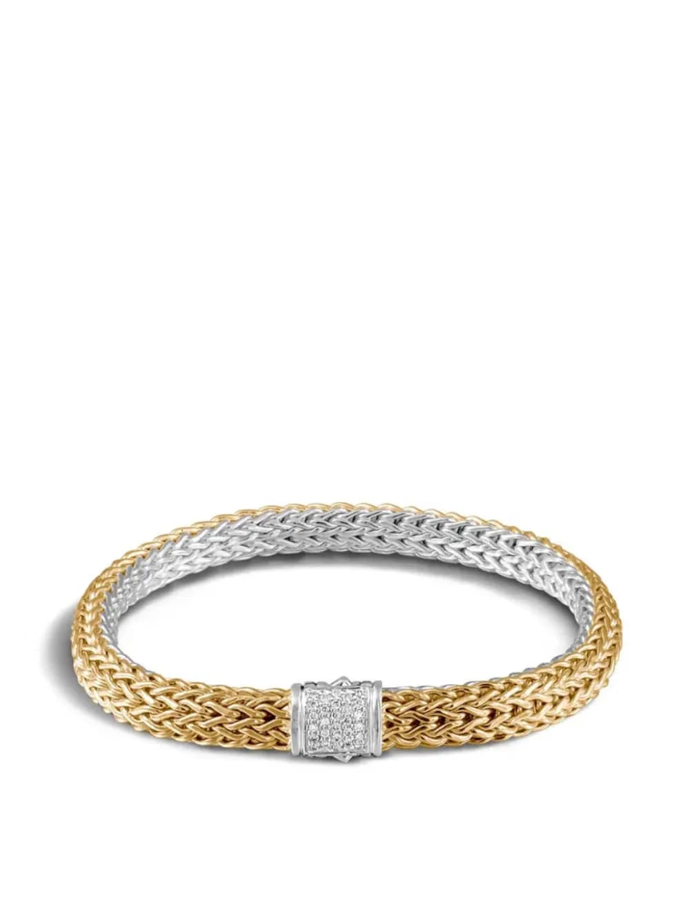 18K Yellow Gold and Silver Classic Chain Reversible Bracelet with Diamond Pave Clasp
