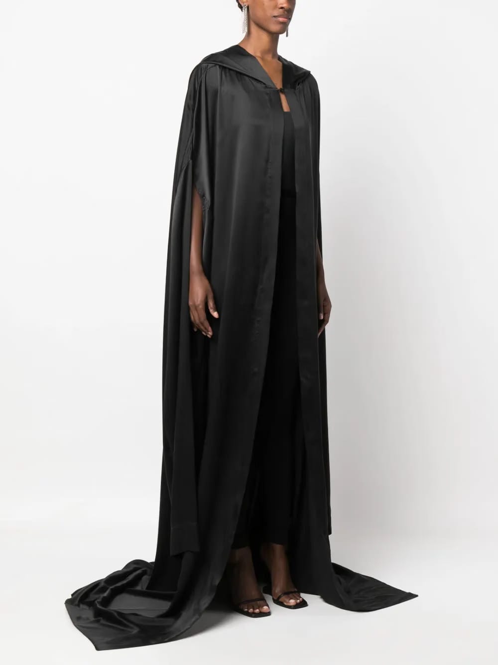 hooded silk-satin gown