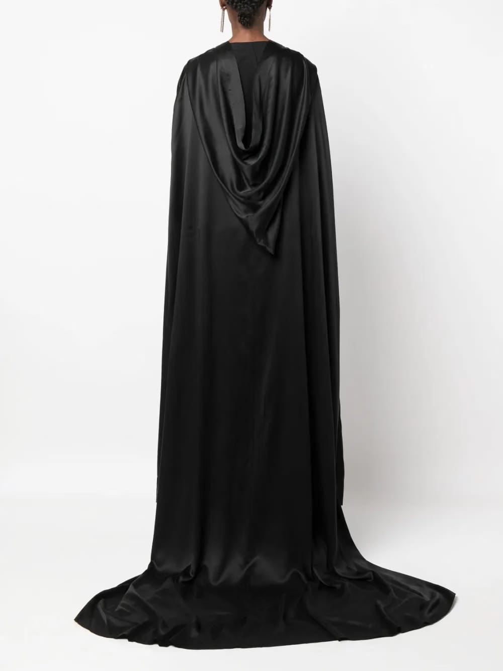 hooded silk-satin gown