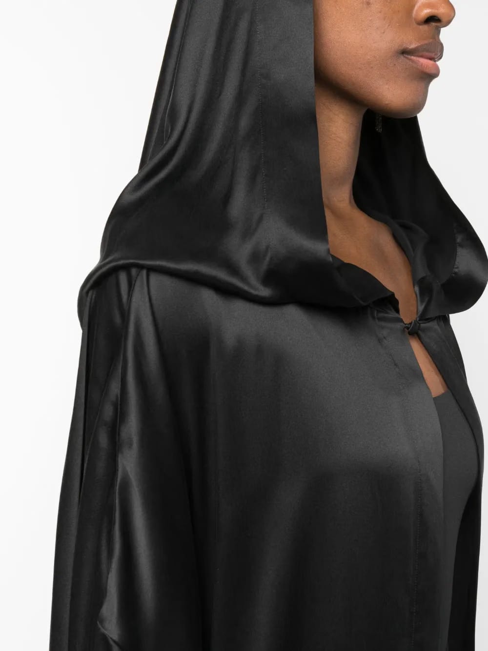 hooded silk-satin gown