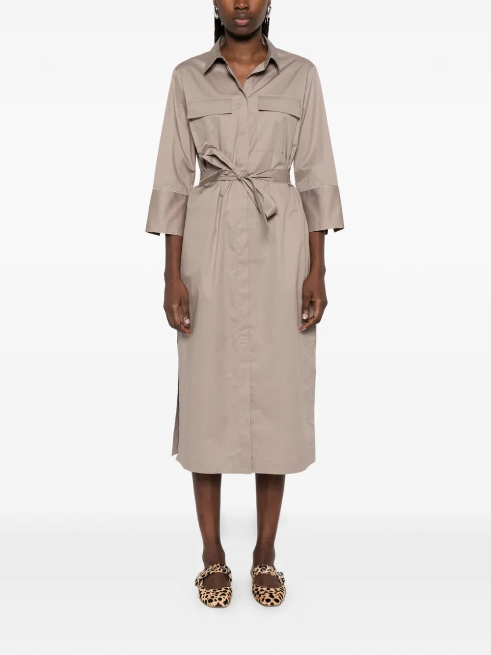 chest-pockets belted dress
