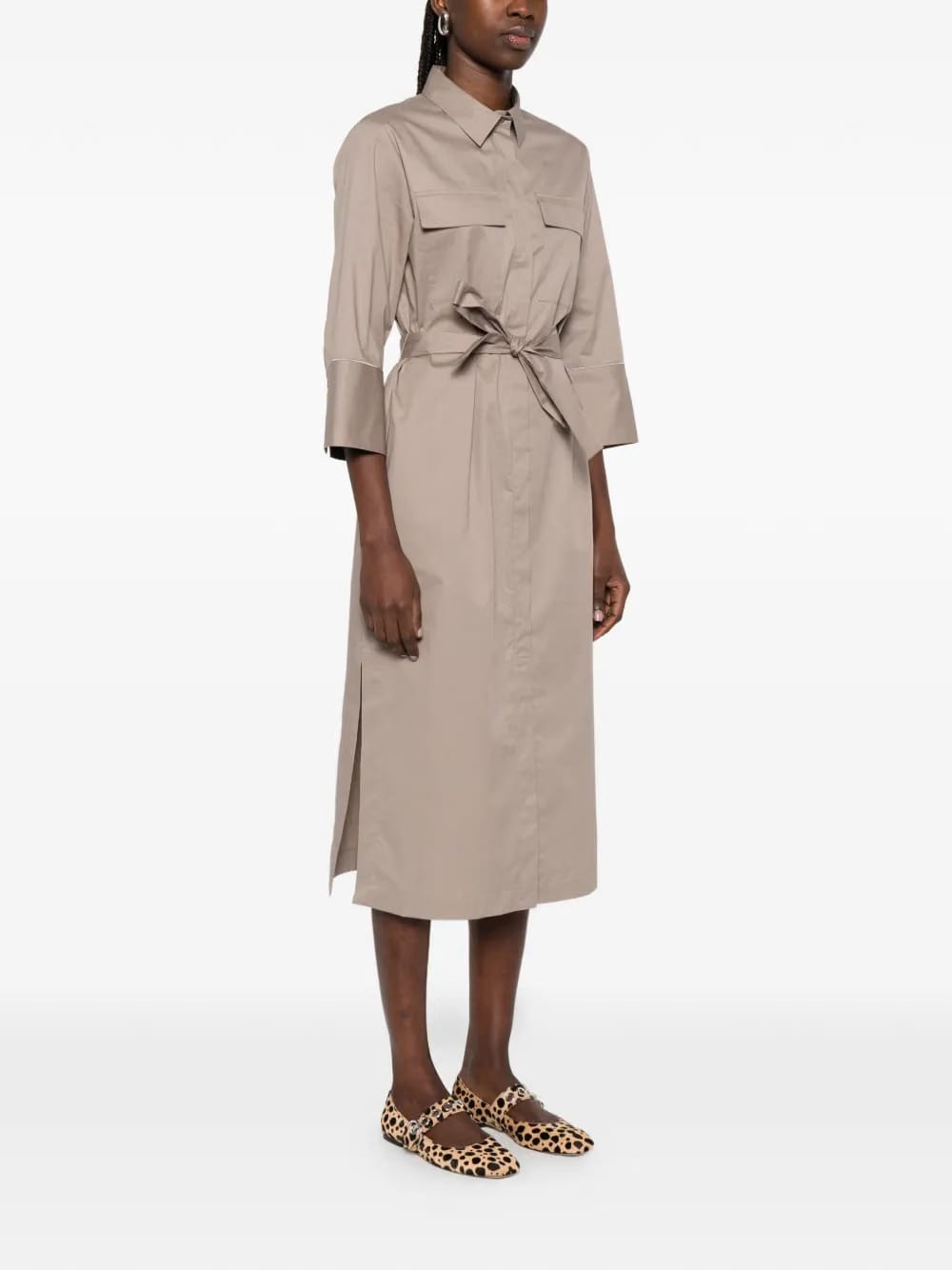 chest-pockets belted dress