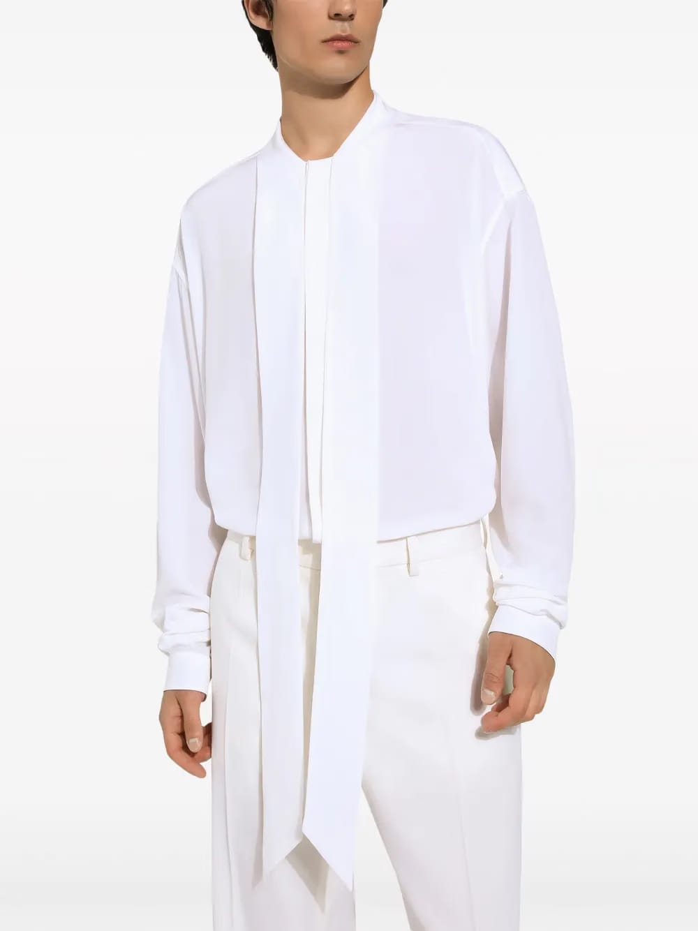 scarf-collar silk crepe shirt