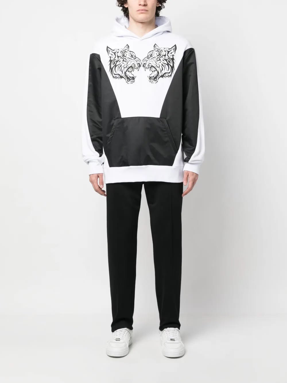 tiger-print panelled Hoodie
