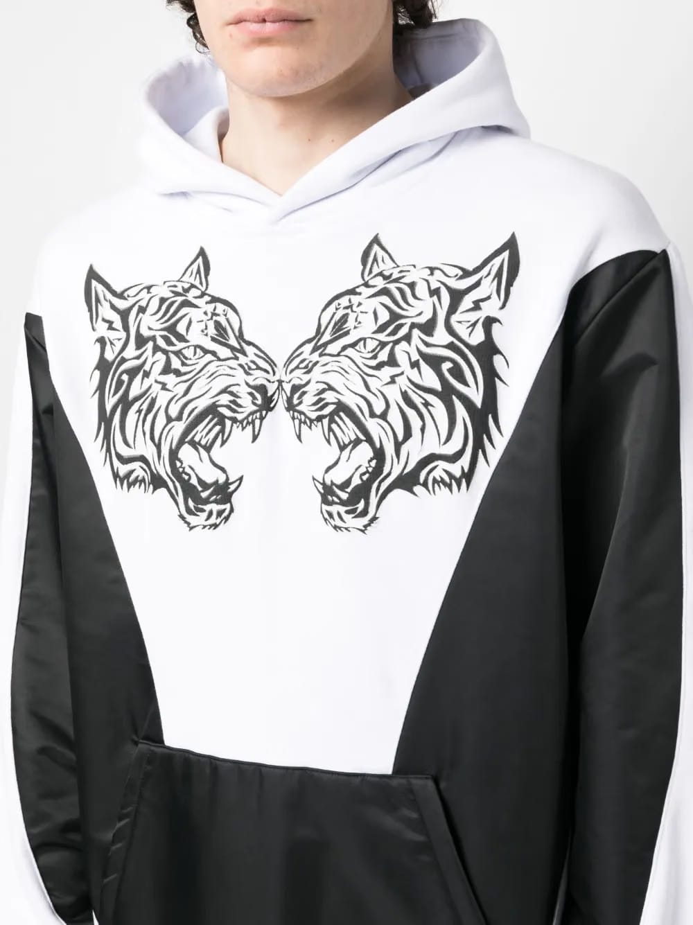 tiger-print panelled Hoodie