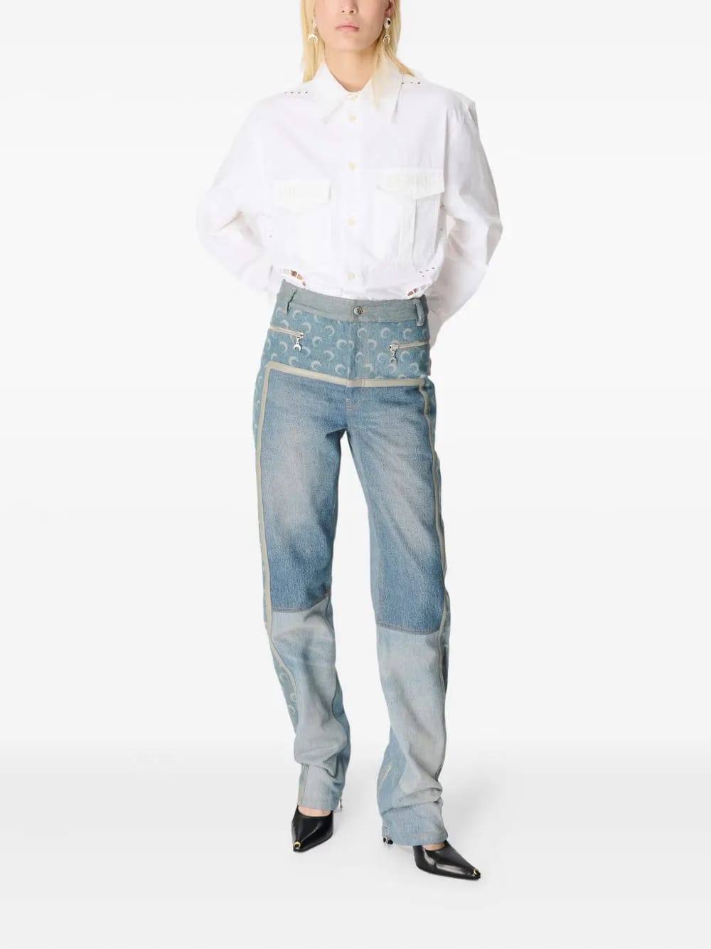 moon-print zip-fly jeans