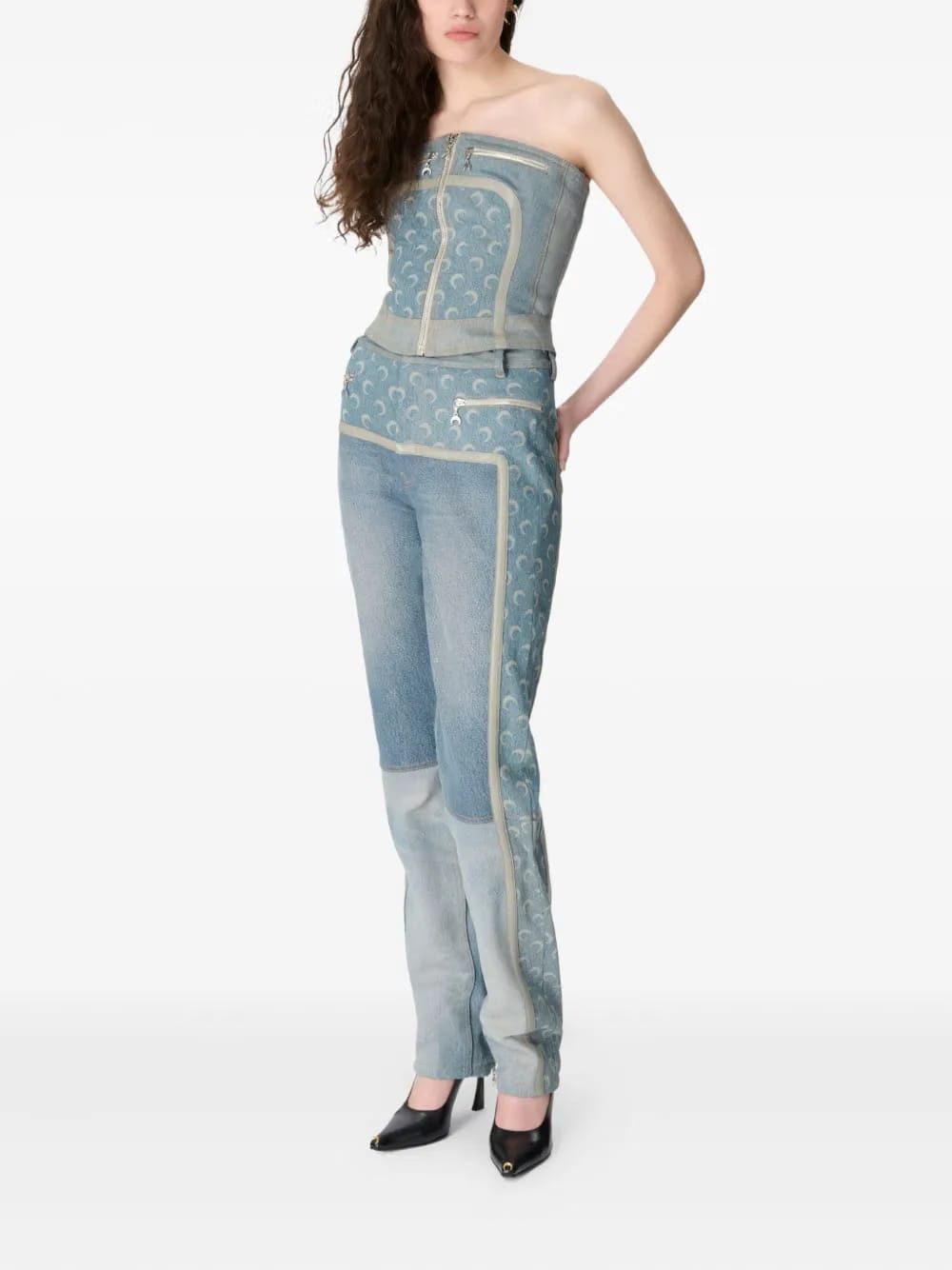 moon-print zip-fly jeans