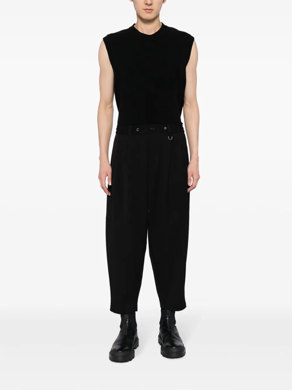 logo-embroidered pleated drop-crotch trousers