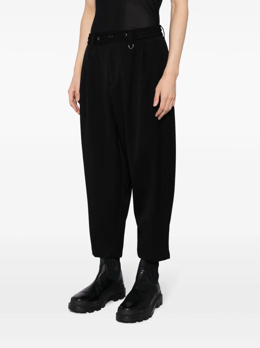 logo-embroidered pleated drop-crotch trousers