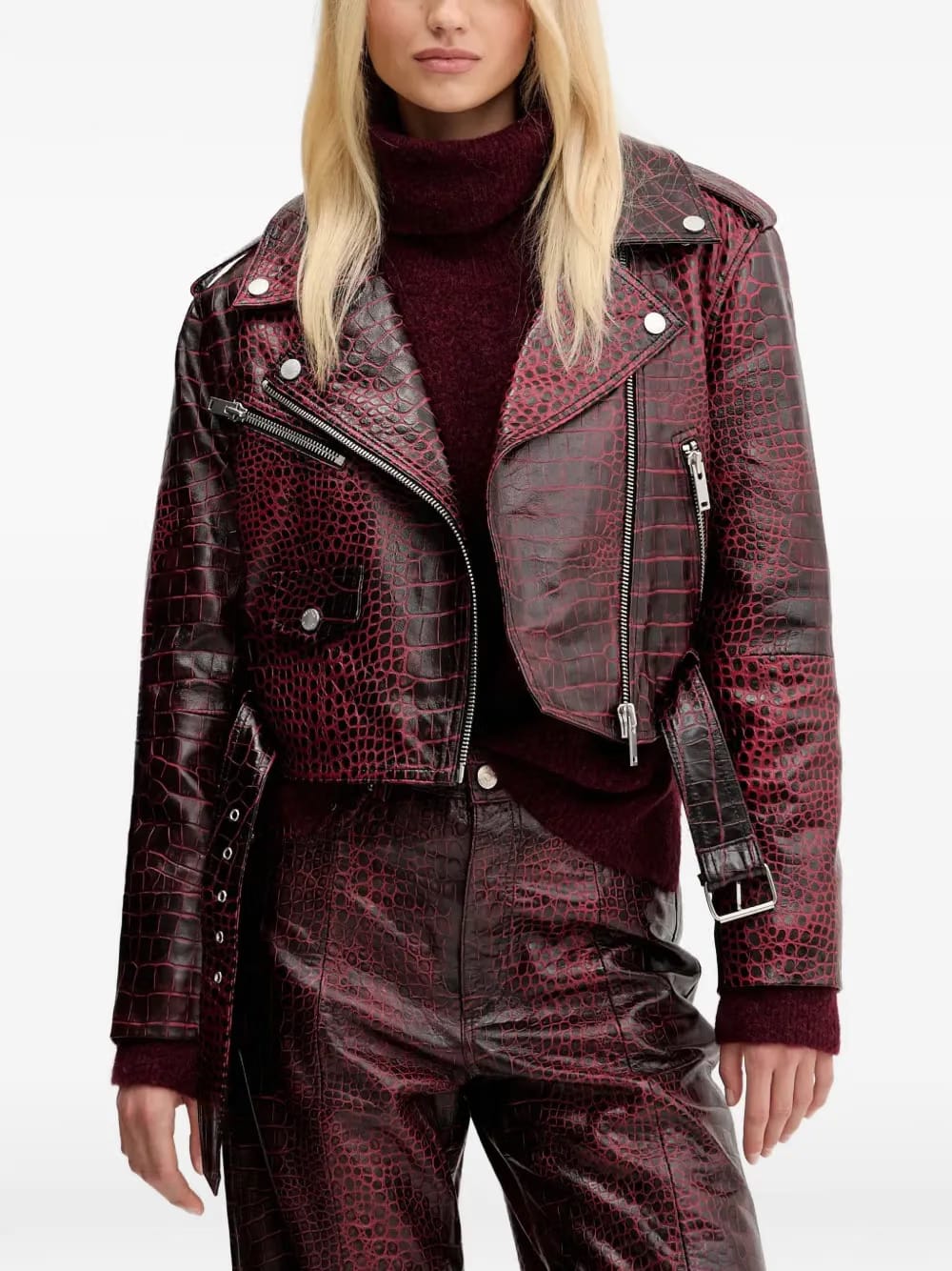 crocodile-effect biker jacket