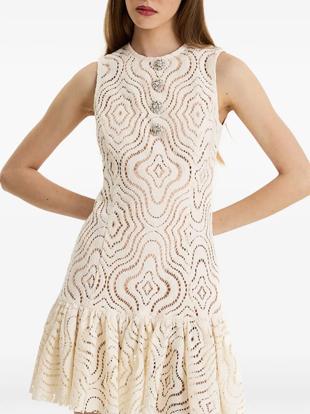 Ivory Affair patterned ruffled mini dress