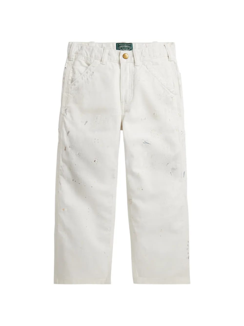 paint-splattered twill trousers