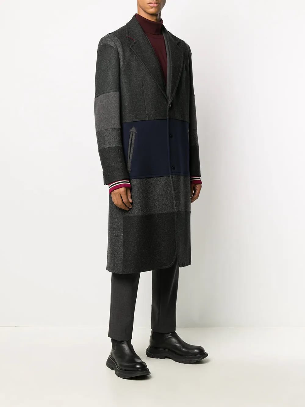 horizontal-stripe single-breasted coat