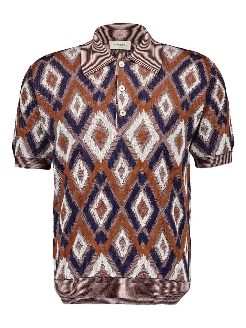 diamond-pattern three-button polo shirt