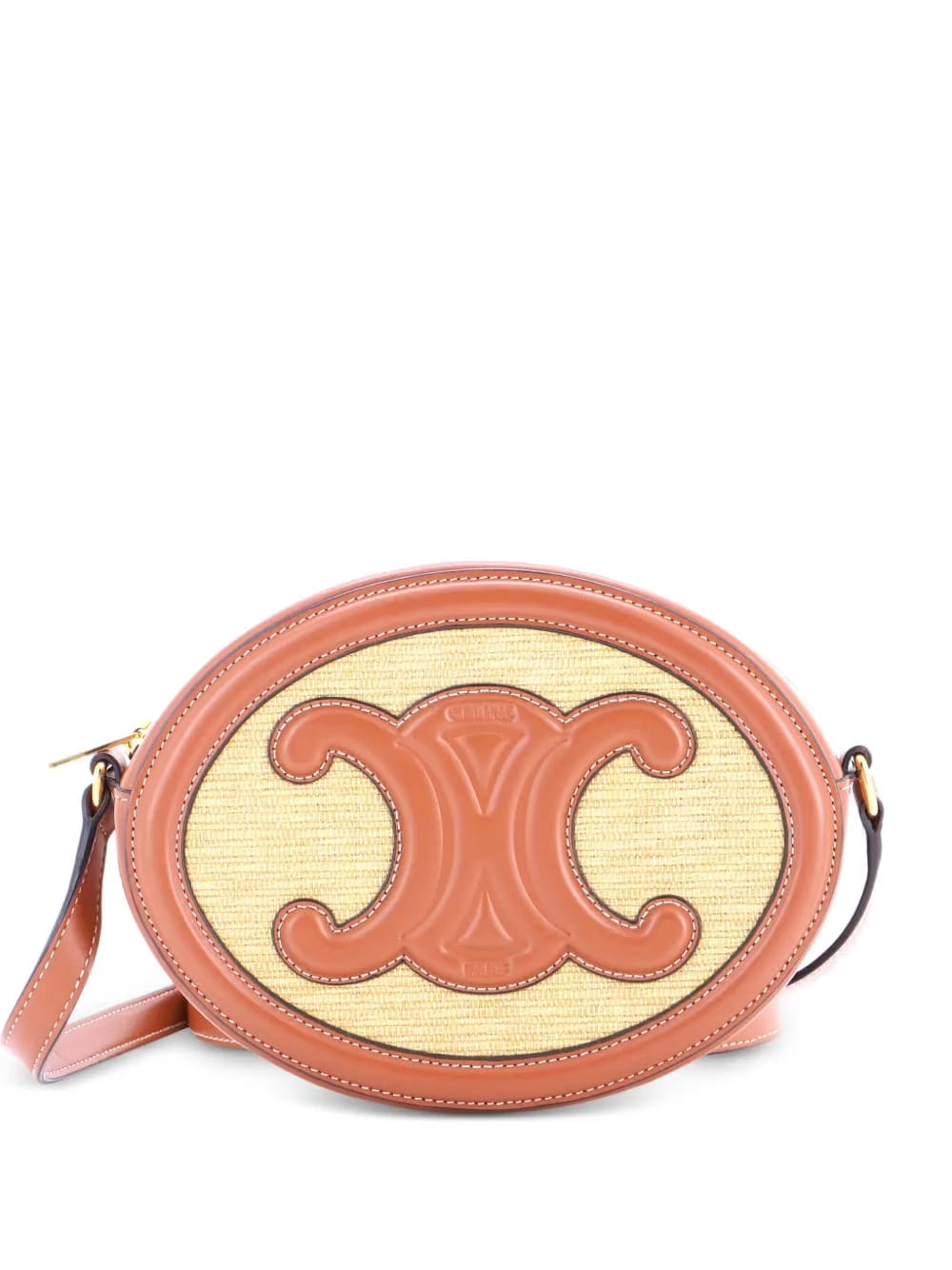 Triomphe Oval Straw and Leather crossbody bag