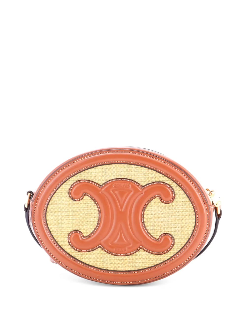Triomphe Oval Straw and Leather crossbody bag