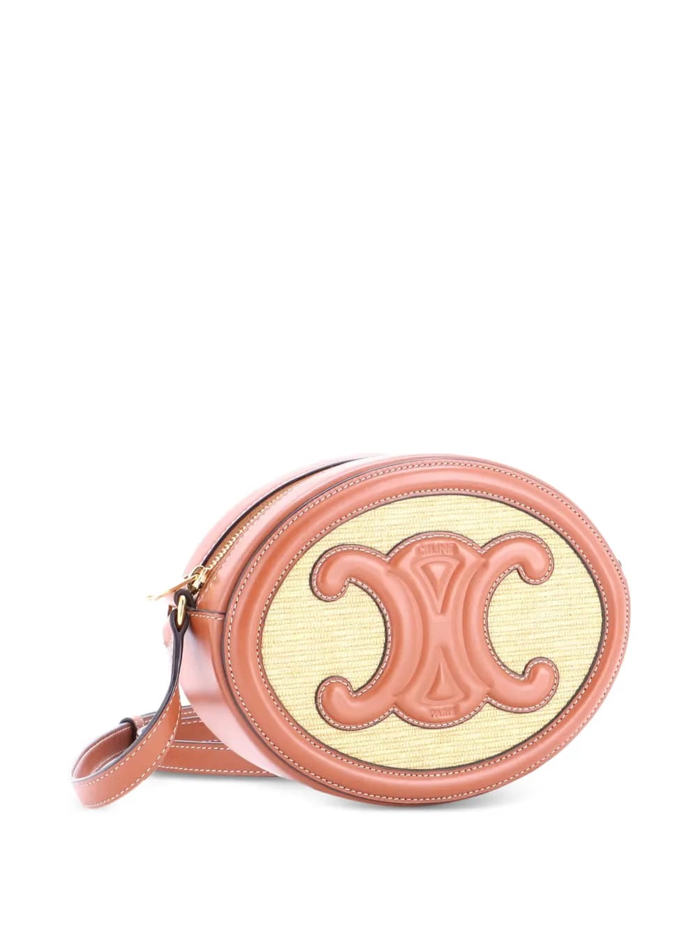 Triomphe Oval Straw and Leather crossbody bag