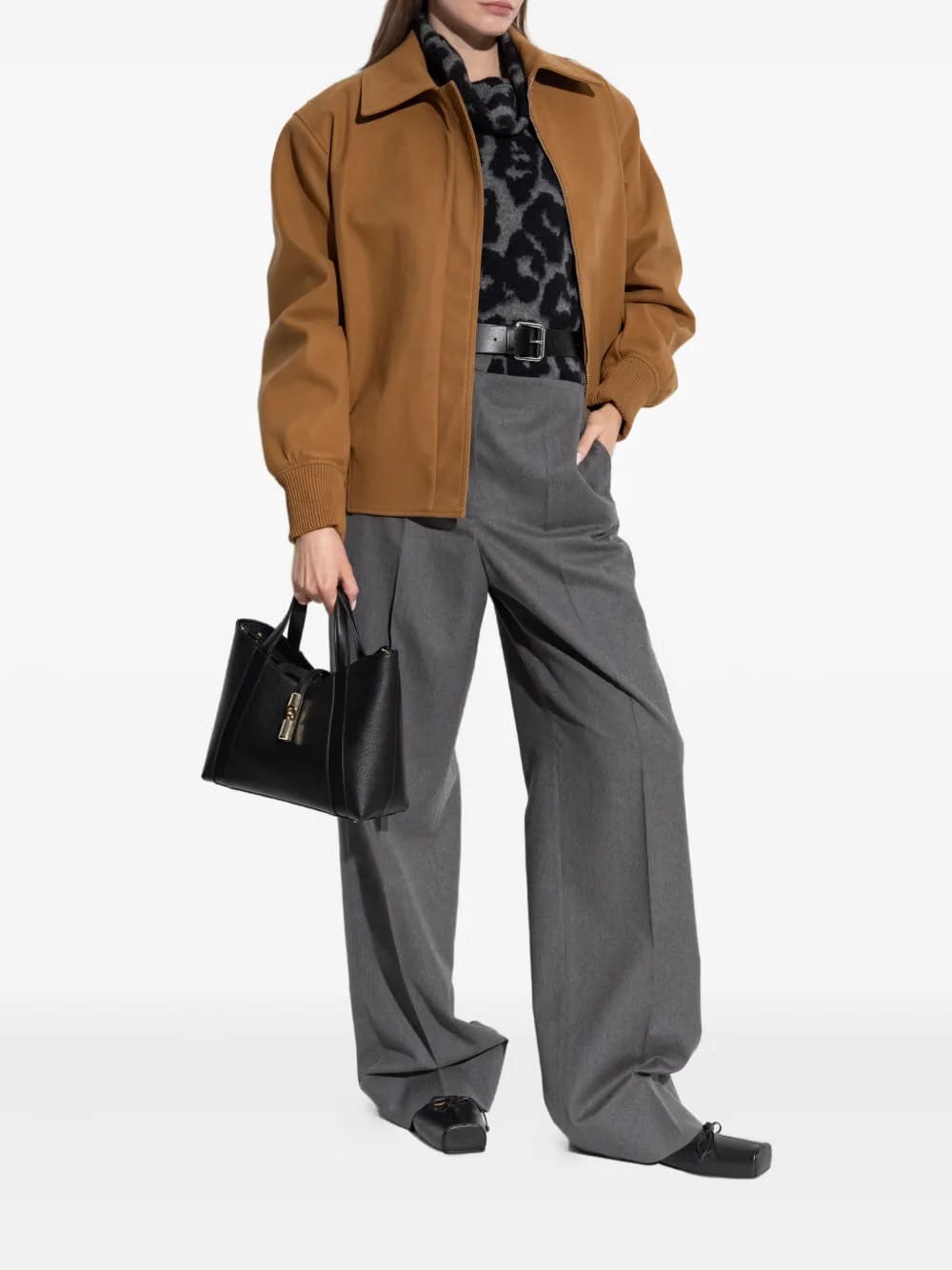 leopard-pattern roll-neck jumper