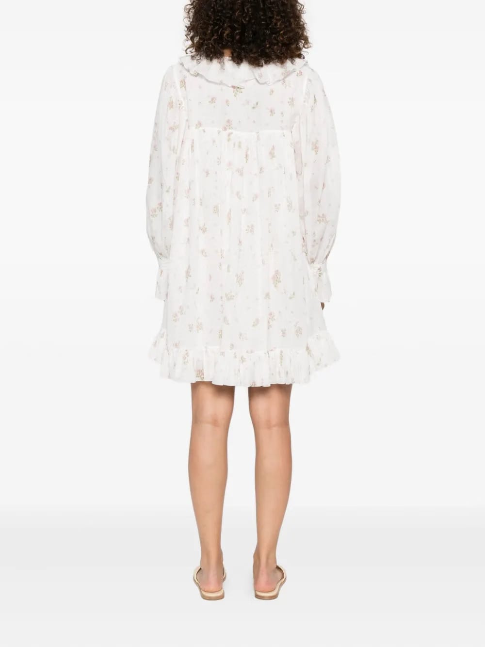 gathered floral-print cotton mini dress
