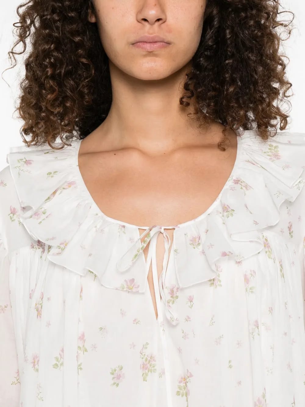 gathered floral-print cotton mini dress