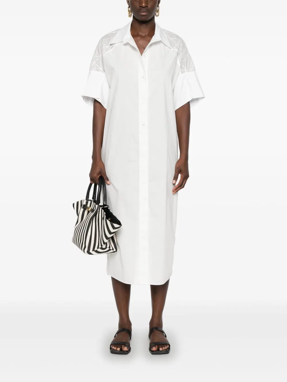 sheer-panelled shirt maxi dress