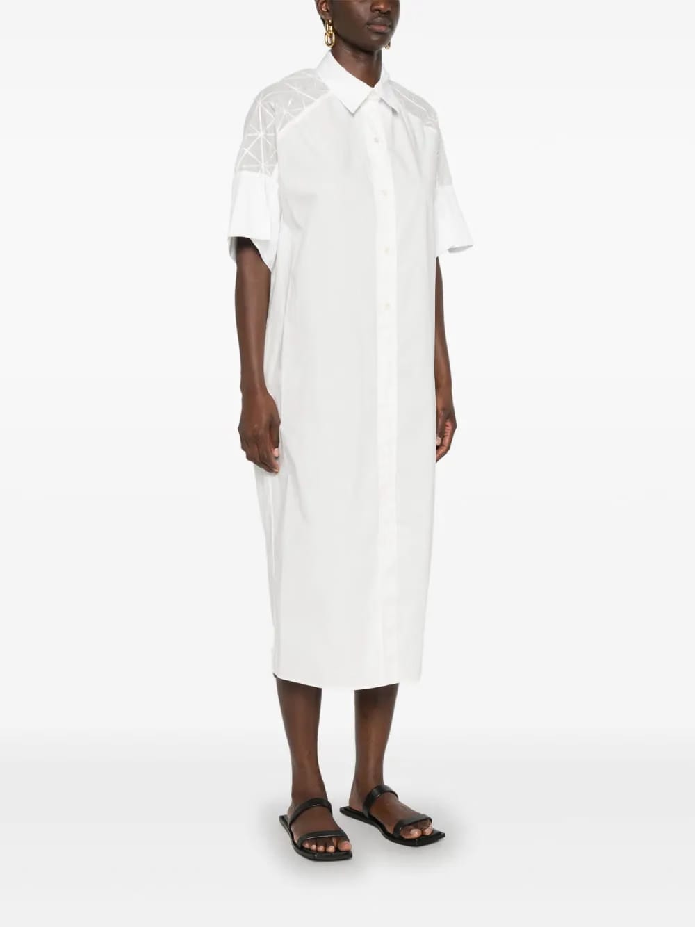 sheer-panelled shirt maxi dress