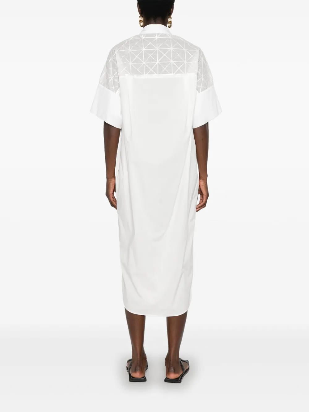 sheer-panelled shirt maxi dress