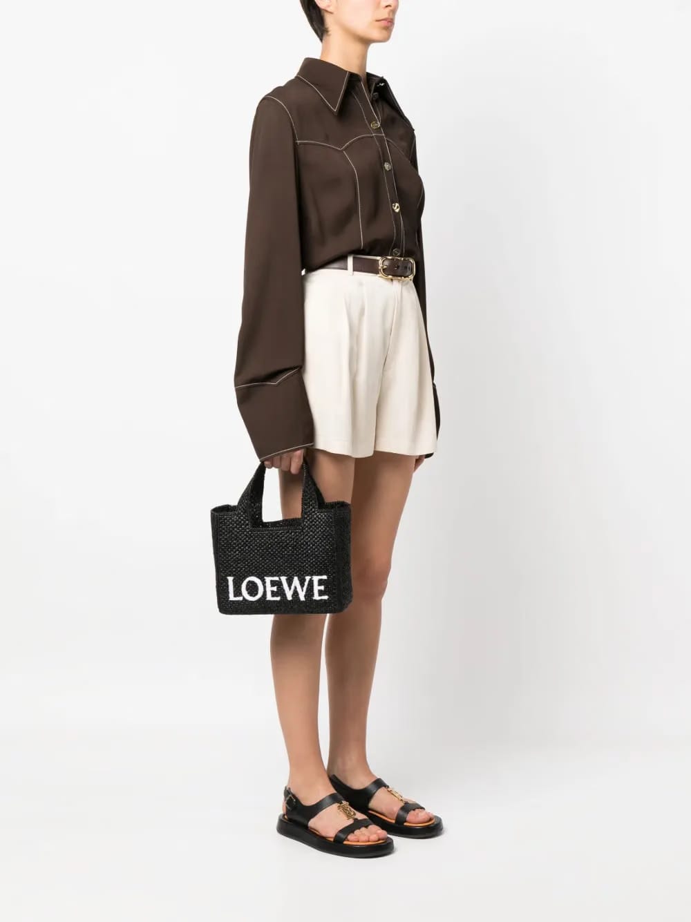 small LOEWE Font raffia tote bag