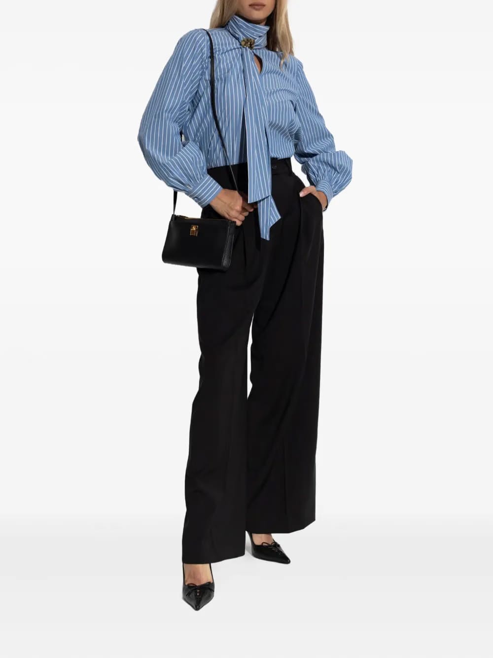 Disco striped flower-embellished blouse